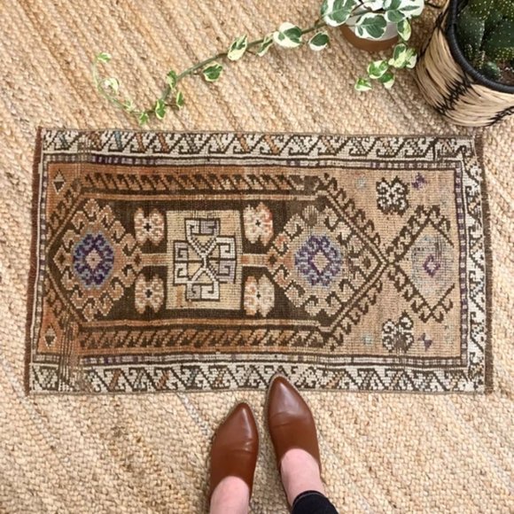 Vintage Small Boho Turkish Mini 2x3 Rug Brown - Picture 1 of 4